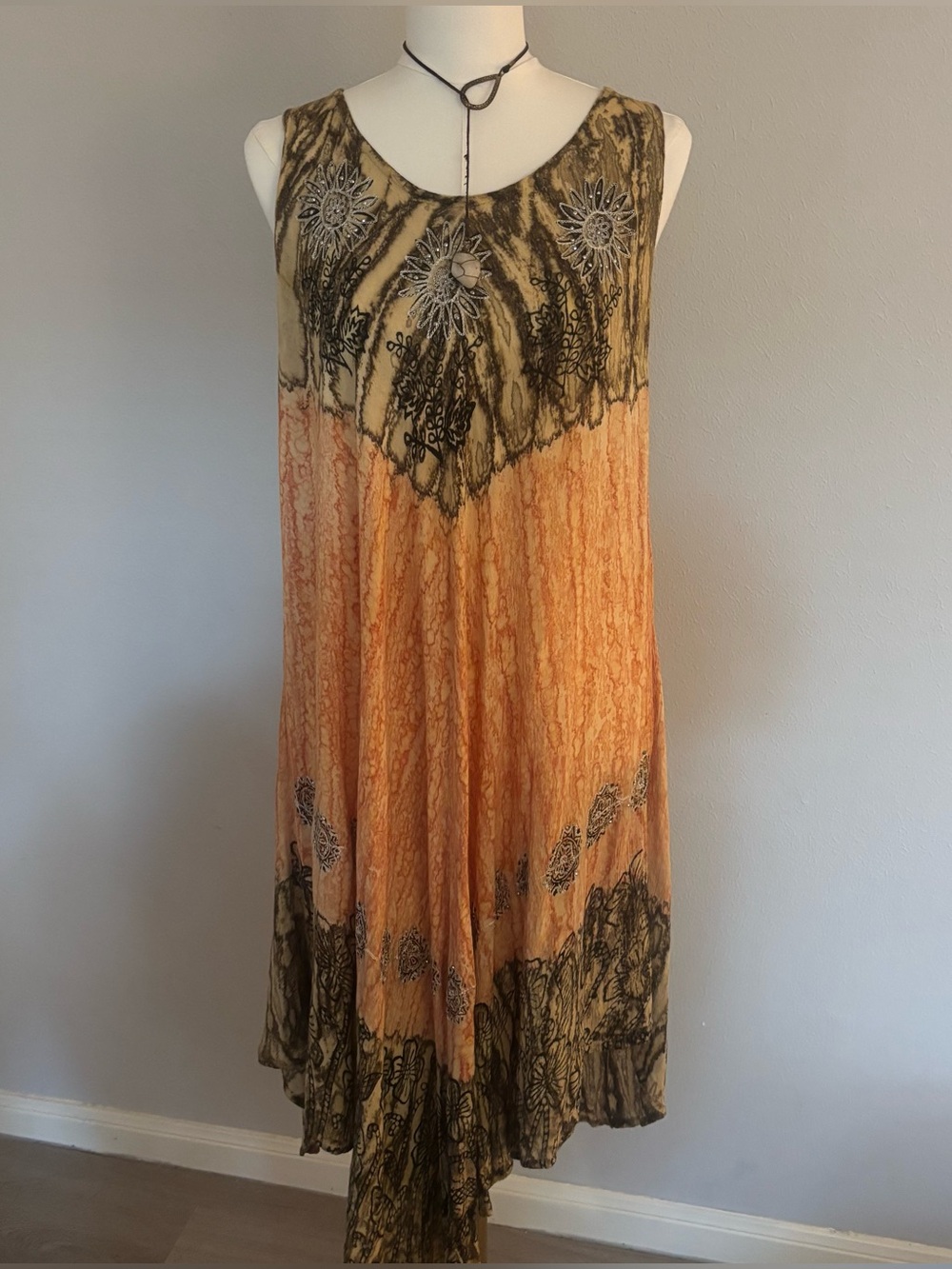 Seven Islands One Size Boho Embellished Asymmetrical Midi Dress